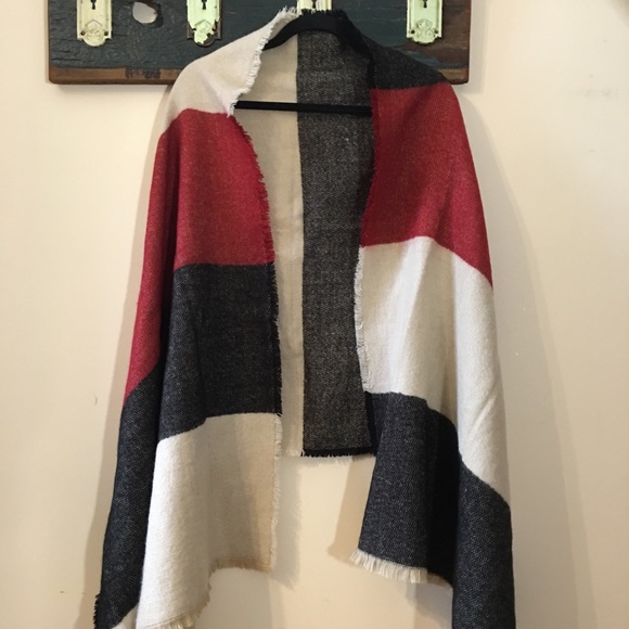 2/$25 Just Cozy Red Black and White Colour Block Scarf - Picture 1 of 9